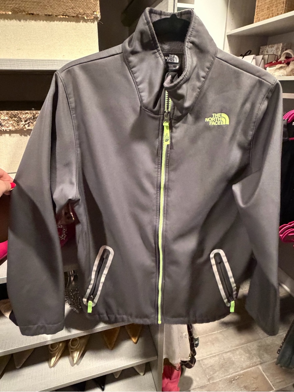 The North Face Gray Softshell Jacket with Lime Trim